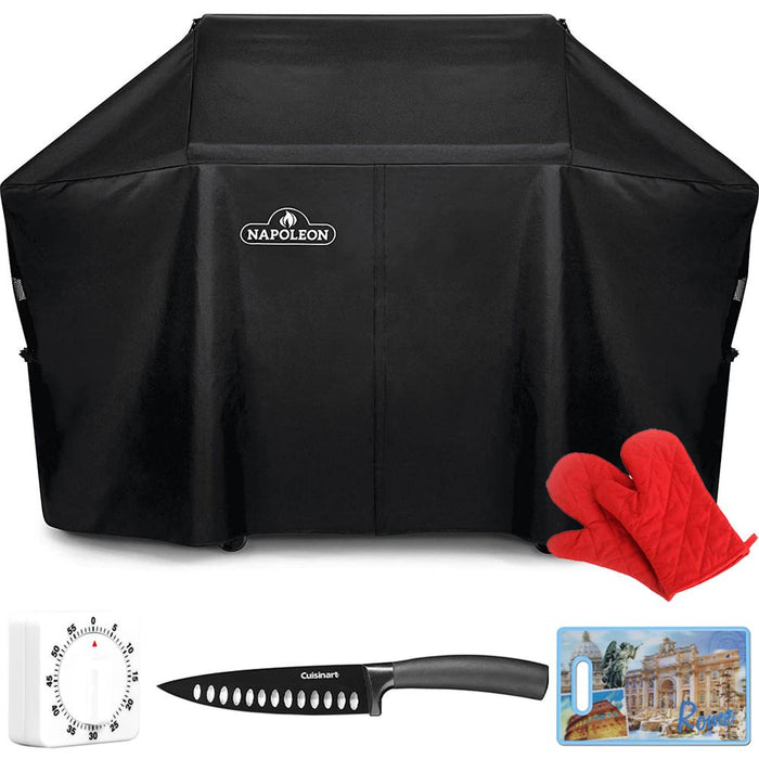 Napoleon PRO 665 Outdoor Grill Cover Black with 6" Chef's Knife Bundle