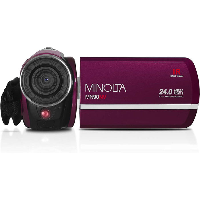 Minolta 24MP/1080p HD IR Night Vision Digital Camcorder with 8GB Card, Maroon - Open Box