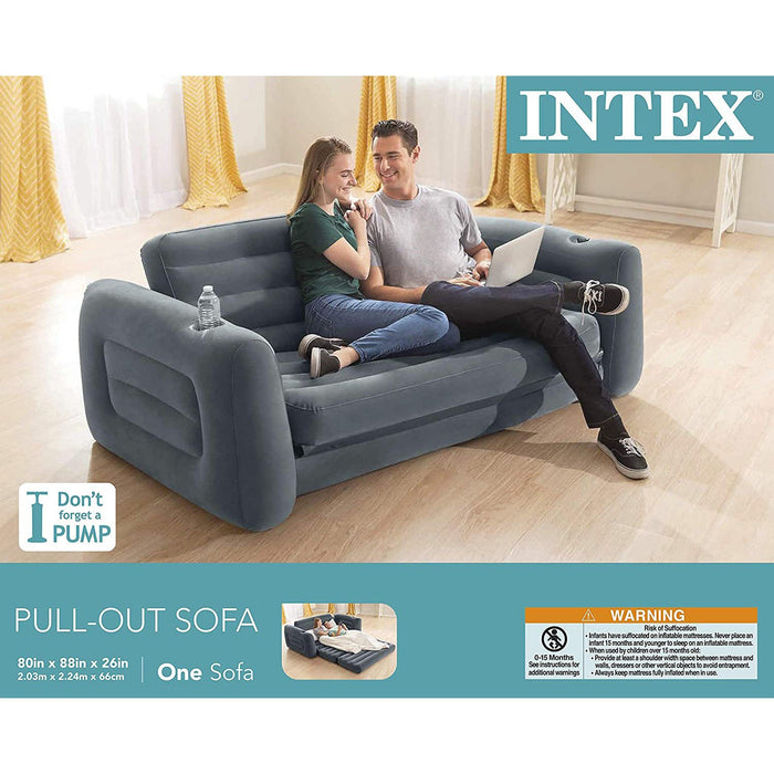 Intex Queen Inflatable Couch Pull Out Size Sofa Bed Sleep Away Futon, Gray
