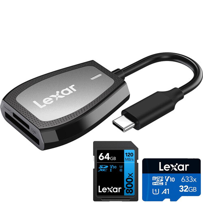Lexar Pro USB-C Dual-Slot Reader (LRW470U-RNHNU) + 96GB Memory Bundle