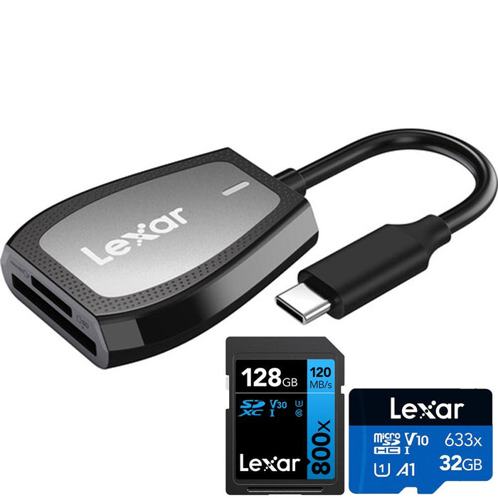Lexar Pro USB-C Dual-Slot Reader (LRW470U-RNHNU) + 160GB Memory Bundle