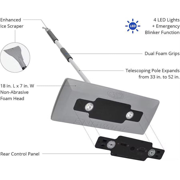 Snow Joe Compact 4-in-1 Telescoping Snow Broom w/ Scraper & LED Platinum 2 Pack