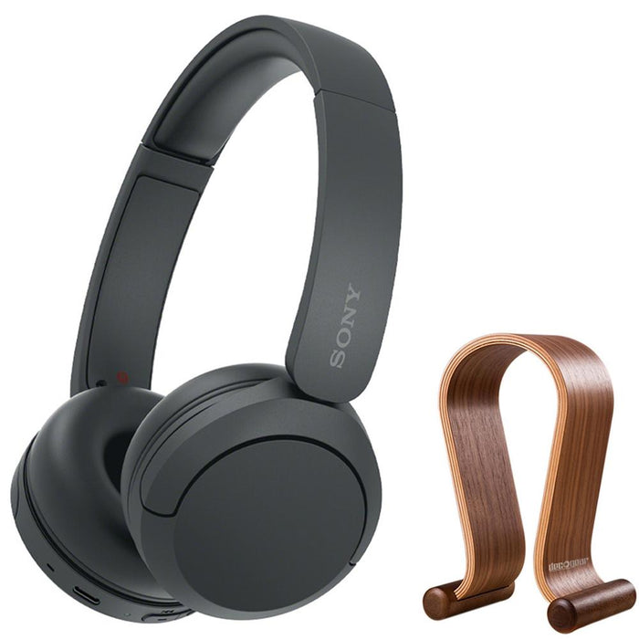Sony Wireless Headphones with Microphone, Black with Wood Headphone Display Stand
