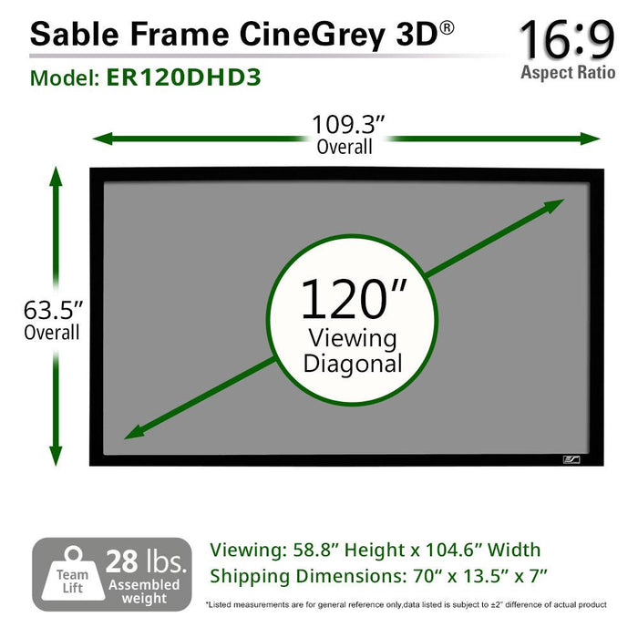 Elitescreens Sable Frame CineGrey 3D Projector Screen 120-inch Diagonal 16:9, 8K 4K Ready
