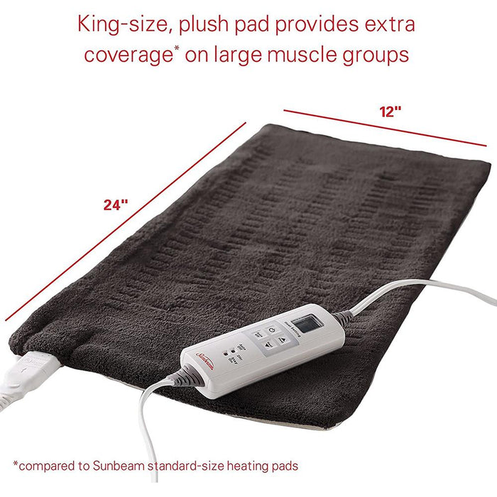Sunbeam Xpress Heating Pad for Back, Neck, & Shoulder 6 Heat Settings, King (Slate Grey)