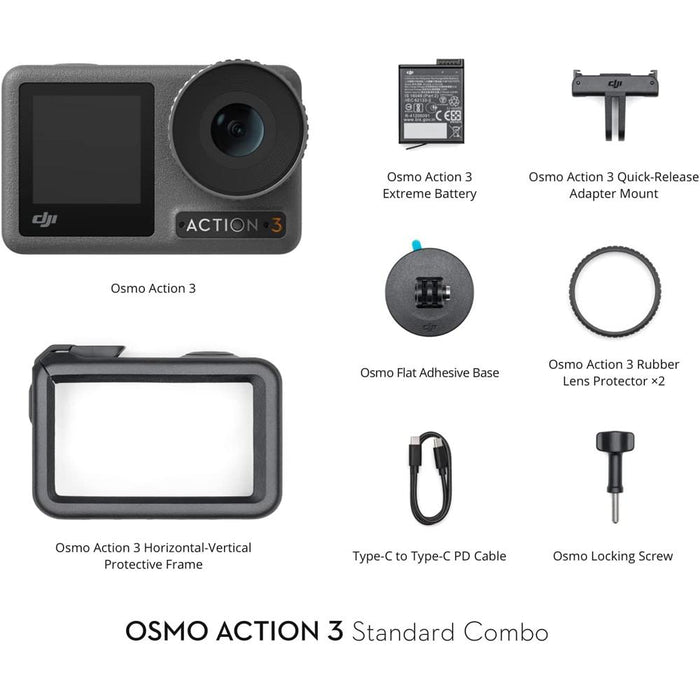 DJI Osmo Action 3 Action Camera, Standard Combo Bundle with 1-YR DJI Care