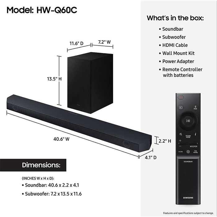 Samsung HW-Q60C 3.1ch Soundbar and Subwoofer with Dolby Atmos