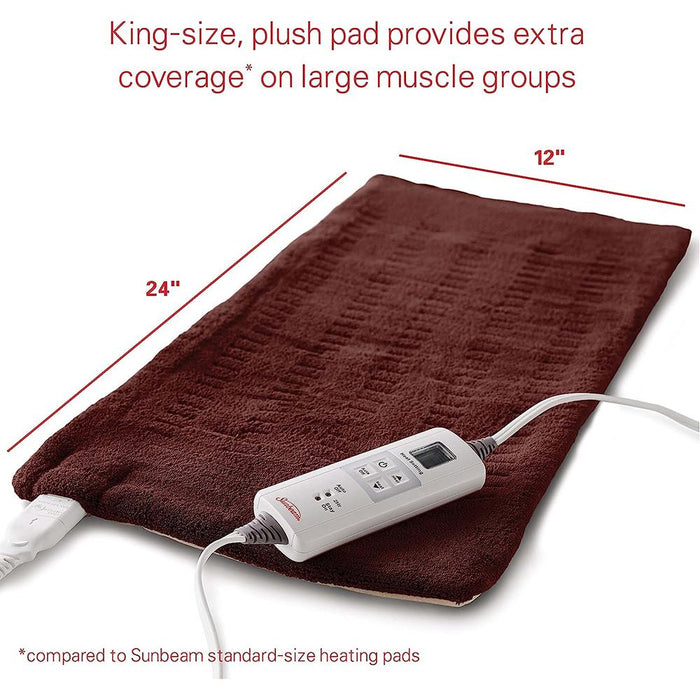 Sunbeam Heating Pad for Back, Neck, and Shoulder 6 Heat Settings, King (Eggplant)