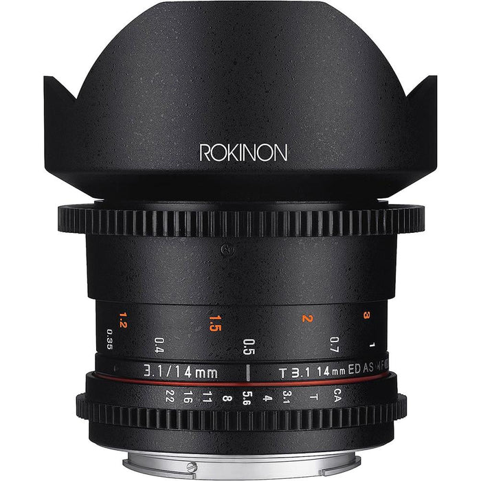 Rokinon DS 14mm T3.1 Full Frame U.Wide Angle Cine Lens for Canon + 128 GB Card