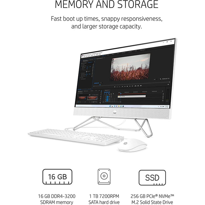 Hewlett Packard 24" All-in-One Desktop AMD Ryzen 7 5700U, 16 GB, 256 GB SSD & 1TB HDD - Open Box