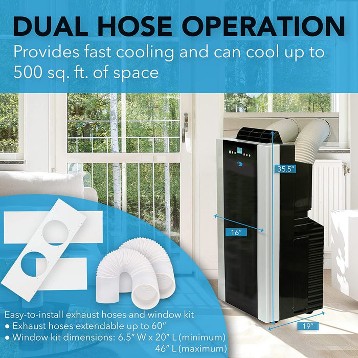 Whynter 14,000 BTU Dual Hose Portable Air Conditioner with Dehumidifier and Fan, ARC-14S