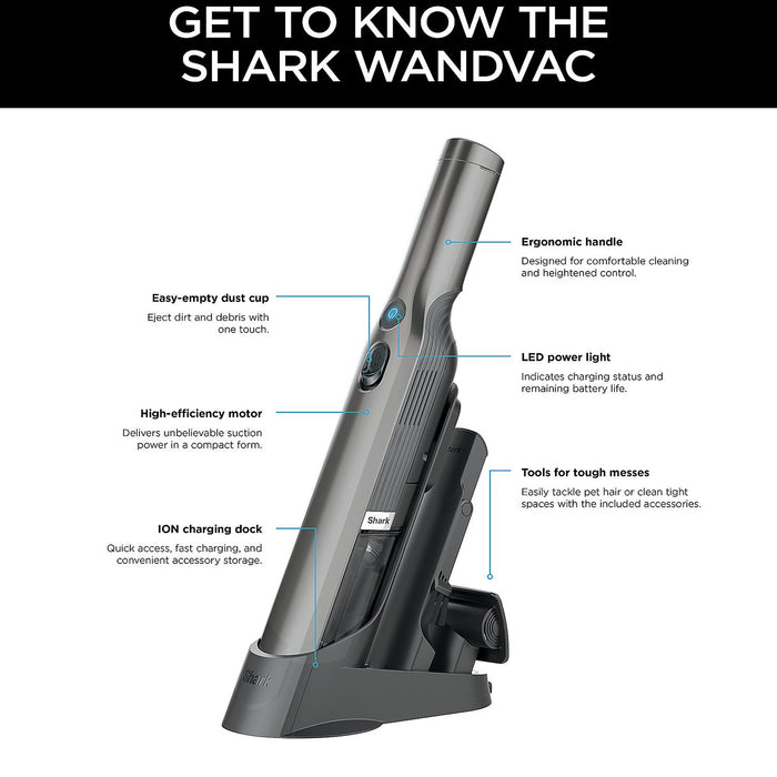 Shark QV201 WANDVAC Handheld Vacuum and Charging Dock, Graphite Silver