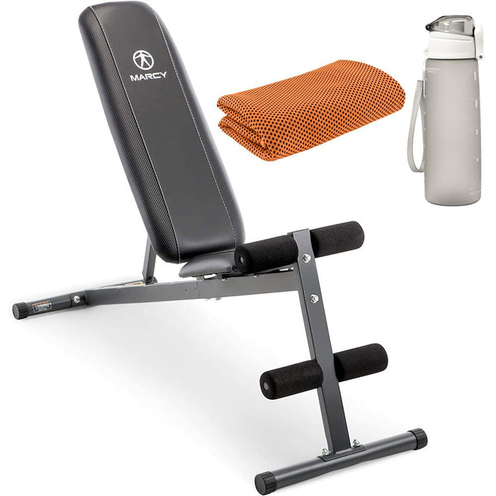 Marcy Utility Bench for Exercise with Water Bottle and Sport Towel