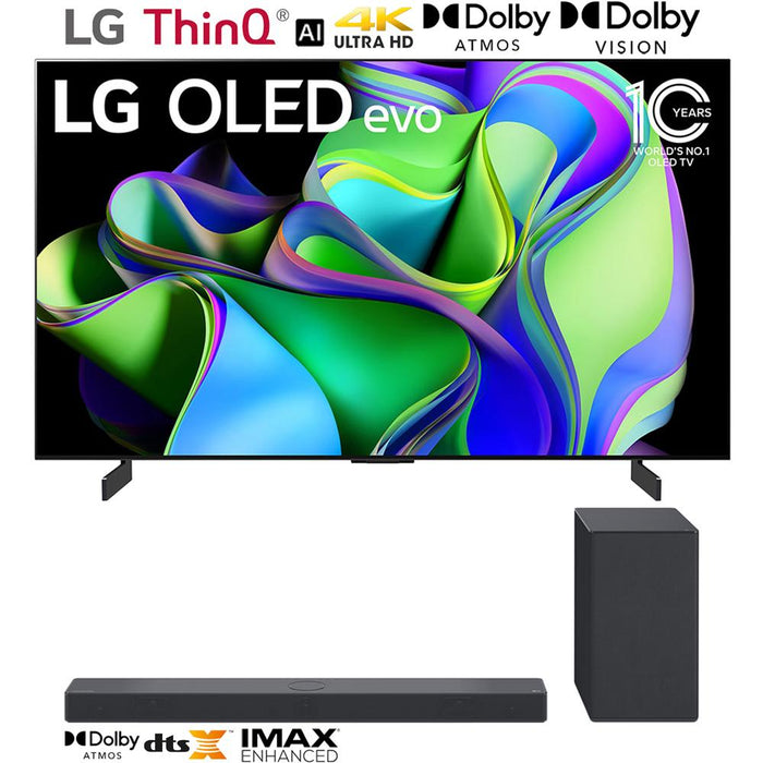 LG OLED evo C3 48" HDR 4K Smart OLED TV w/ LG SC9S 3.1.3ch Sound Bar (2023 Model)