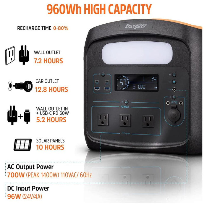 Energizer 960W MAX Portable Power Station Solar Generator - Open Box