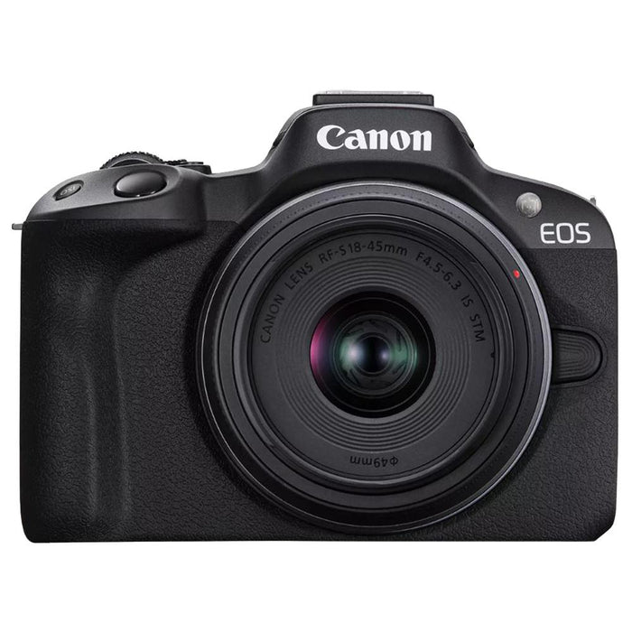 Canon EOS R50 Mirrorless Camera Black + RF-S 18-45mm F4.5-6.3 IS STM Lens + Pro Bundle