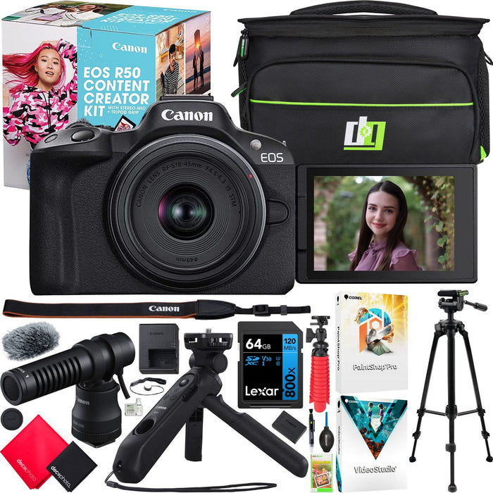 Canon EOS R50 Mirrorless Camera Content Creator Kit 5811C059 + Pro Accessories Bundle