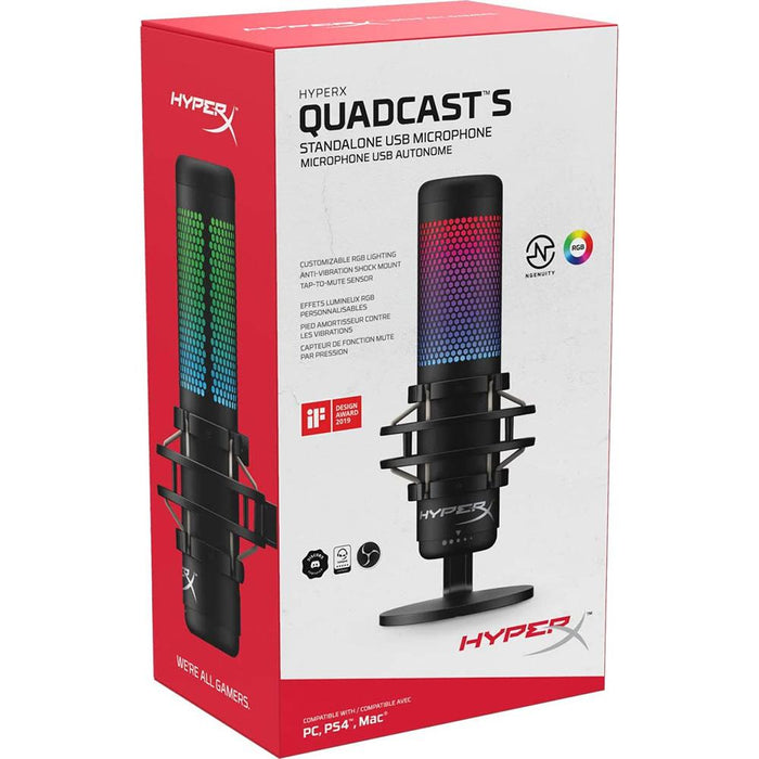 HyperX QuadCast S - USB Microphone (Black-Grey) - RGB Lighting 