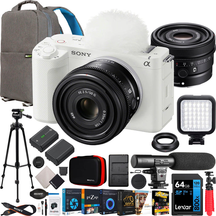 Sony ZV-E1 Full Frame Mirrorless Vlog Camera White + FE 50mm F2.5 G Lens Kit Bundle