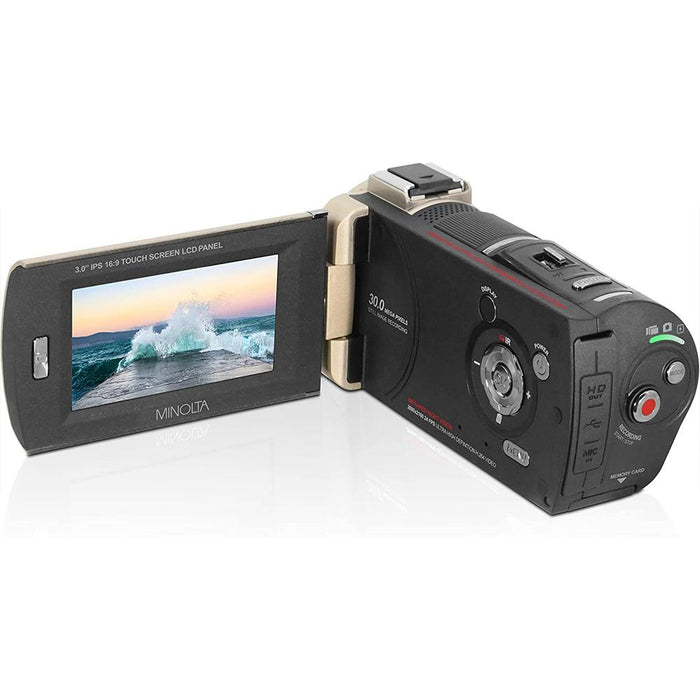 Minolta 4K UHD 30 MP Night Vision Camcorder, Champagne w/ 64GB Accessory Bundle