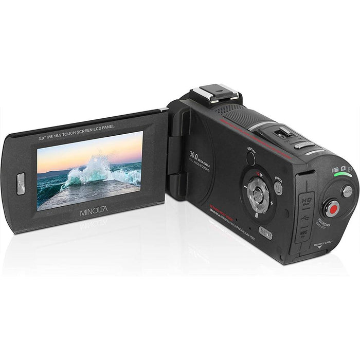Minolta 4K Ultra HD 30 MP Night Vision Camcorder, Black w/ 64GB Accessory Bundle