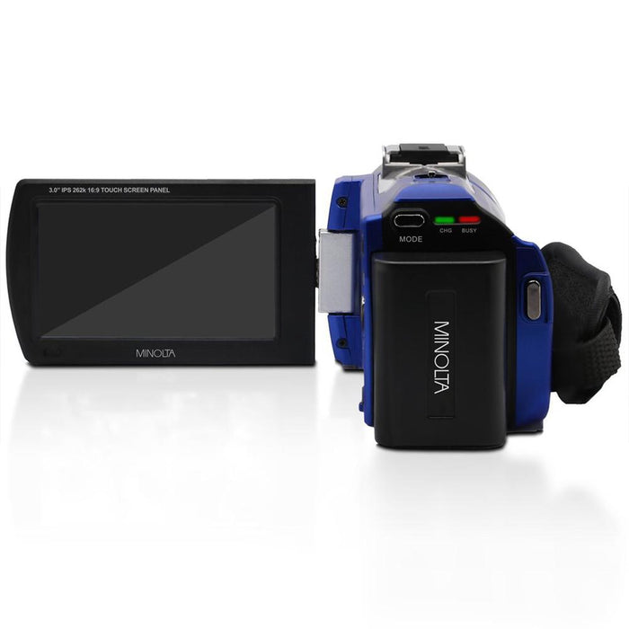 Minolta 2.7K QHD 48 MP IR Night Vision Camcorder, Blue w/ 64GB Accessory Bundle