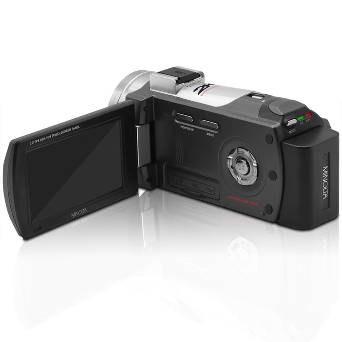 Minolta 2.7K QHD 48 MP IR Night Vision Camcorder, Black w/ 64GB Accessory Bundle