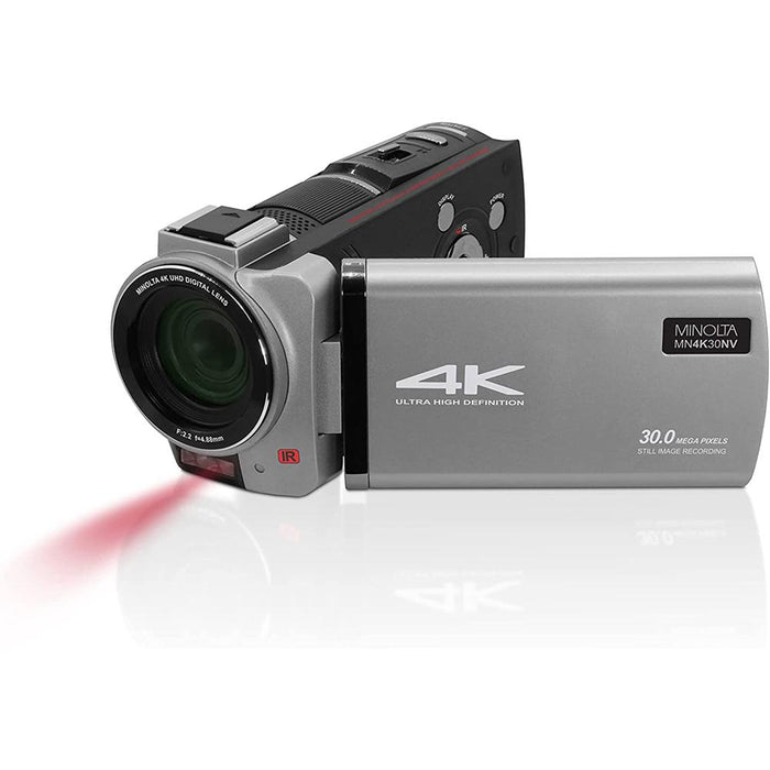 Minolta 4K UHD 30MP Night Vision Camcorder Metal + 64GB Card and 2 Year Warranty