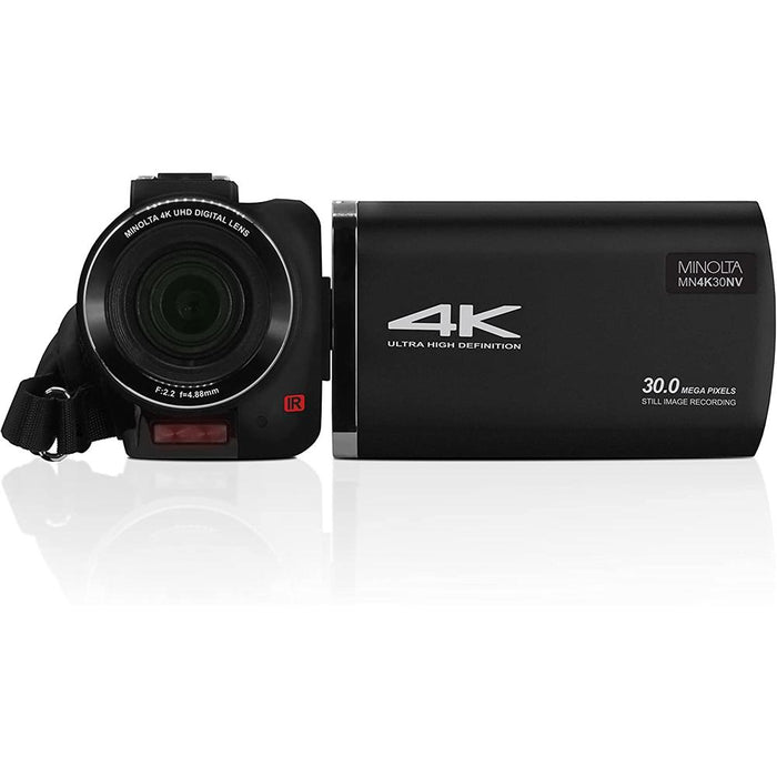 Minolta 4K UHD 30MP Night Vision Camcorder Black + 64GB Card and 2 Year Warranty