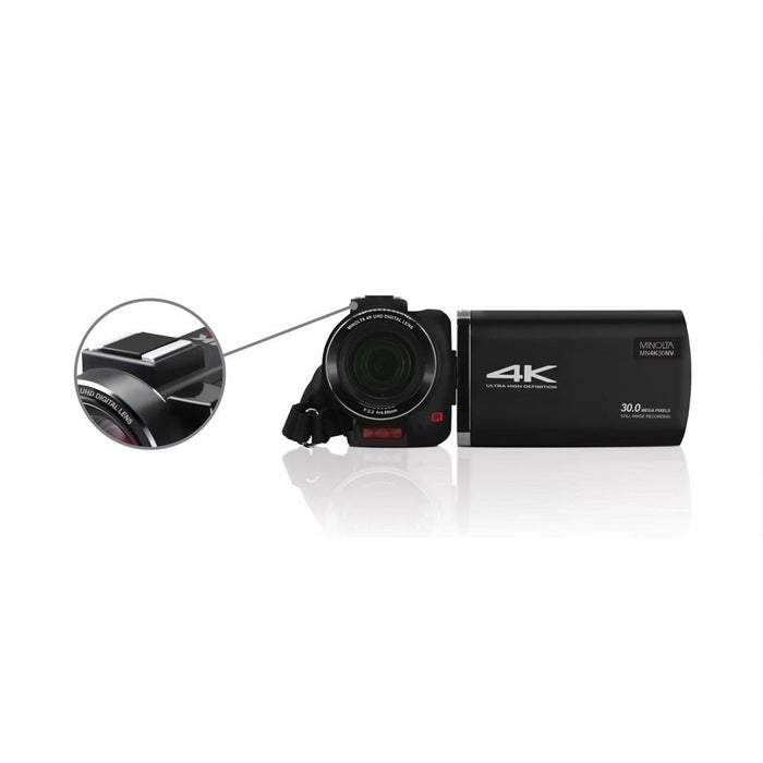 Minolta 4K UHD 30MP Night Vision Camcorder Black + 64GB Card and 2 Year Warranty