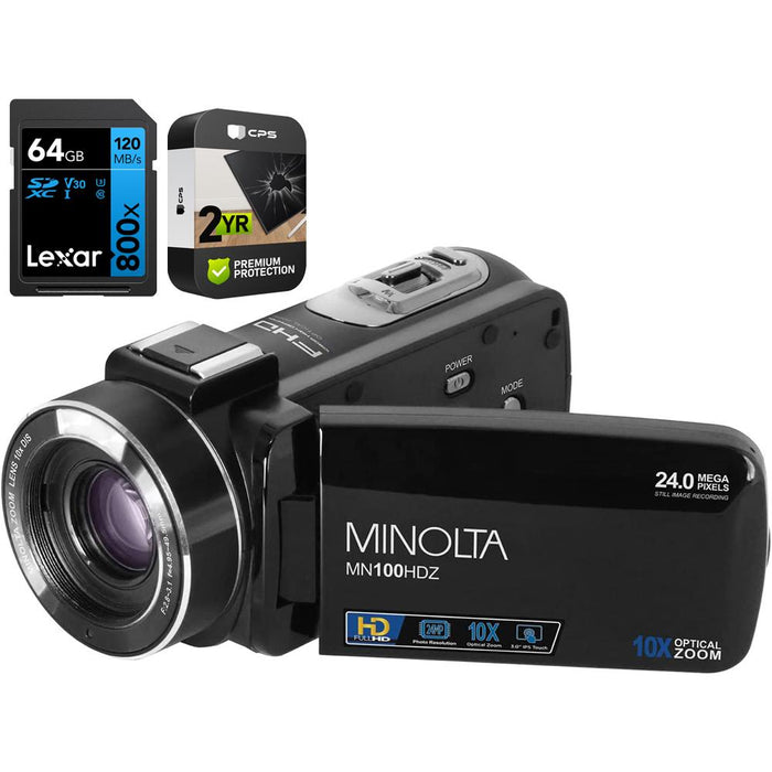 Minolta 1080P HD Camcorder with 10x Zoom Black + 64GB Card and 2 Year Warranty