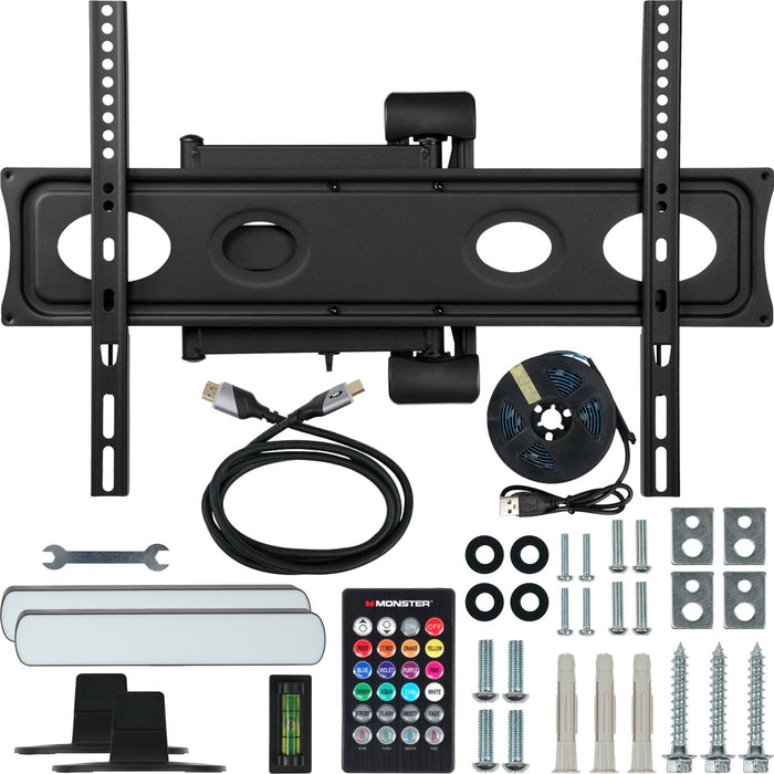 Monster TV Full Motion Wall Mount for 32"-70" with 6 Piece Sound Reactive Lighting Kit