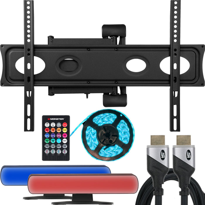 Monster TV Full Motion Wall Mount for 32"-70" with 6 Piece Sound Reactive Lighting Kit
