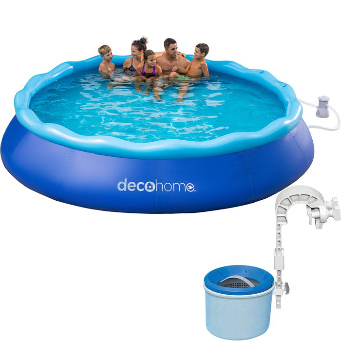 Deco Home 12FTx30IN Inflatable Pool, Filter Pump and Intex Wall Mount Surface Pool Skimmer
