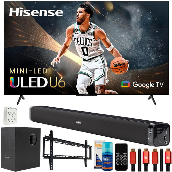 Hisense 65" U6K Mini-LED ULED 4K Google TV (2023) with Deco Gear Home Theater Bundle