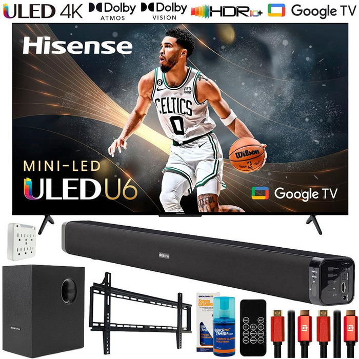 Hisense 55" U6K Mini-LED ULED 4K Google TV 2023 with Deco Gear Home Theater Bundle