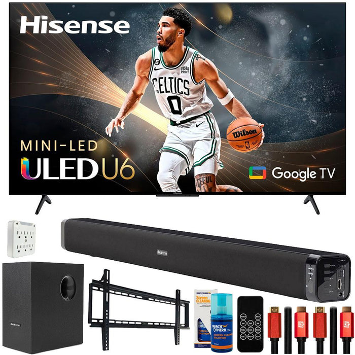 Hisense 75" U6K Mini-LED ULED 4K Google TV 2023 with Deco Gear Home Theater Bundle