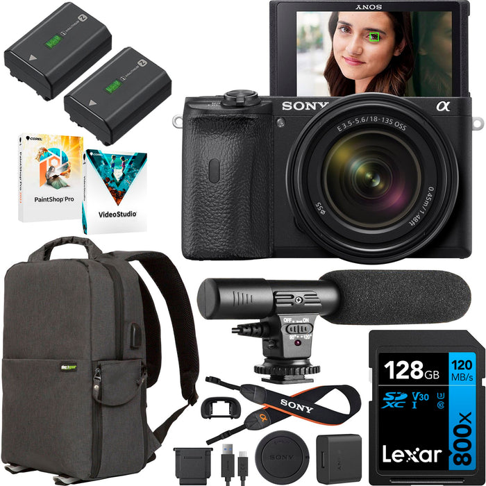 Sony a6600 Mirrorless Camera w/ 18-135mm Lens ILCE-6600MB + Mic, 128GB & More Bundle