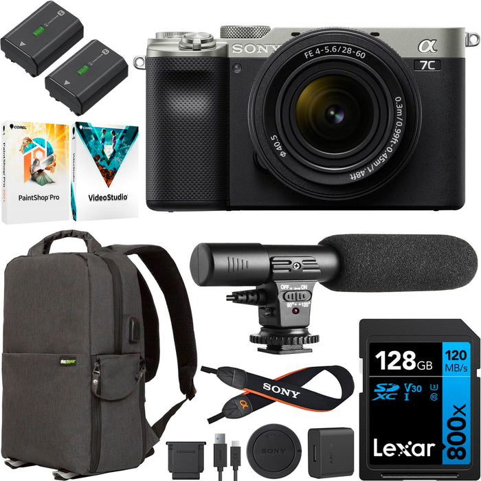 Sony a7C Mirrorless Camera w/ 28-60mm Lens Silver ILCE-7CL/S + 2 Battery &More Bundle