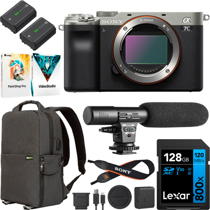 Sony a7C Mirrorless Full Frame Camera Body Silver ILCE-7C/S + 2 Battery & More Bundle