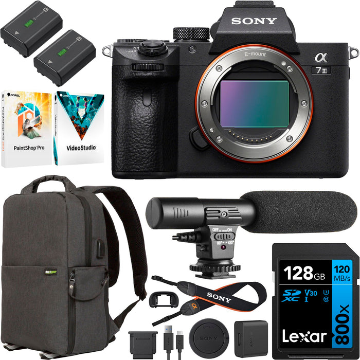 Sony a7 III Mirrorless Full Frame Camera Body ILCE-7M3/B +2 Battery +Mic &More Bundle
