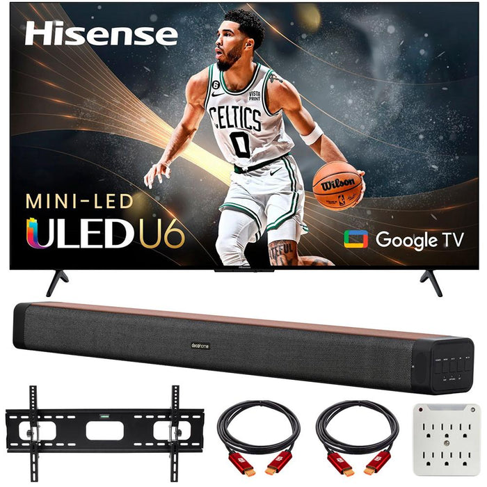 Hisense 65" U6K Series Mini-LED ULED 4K Google TV 2023 w/ Deco Gear 60W Soundbar Bundle