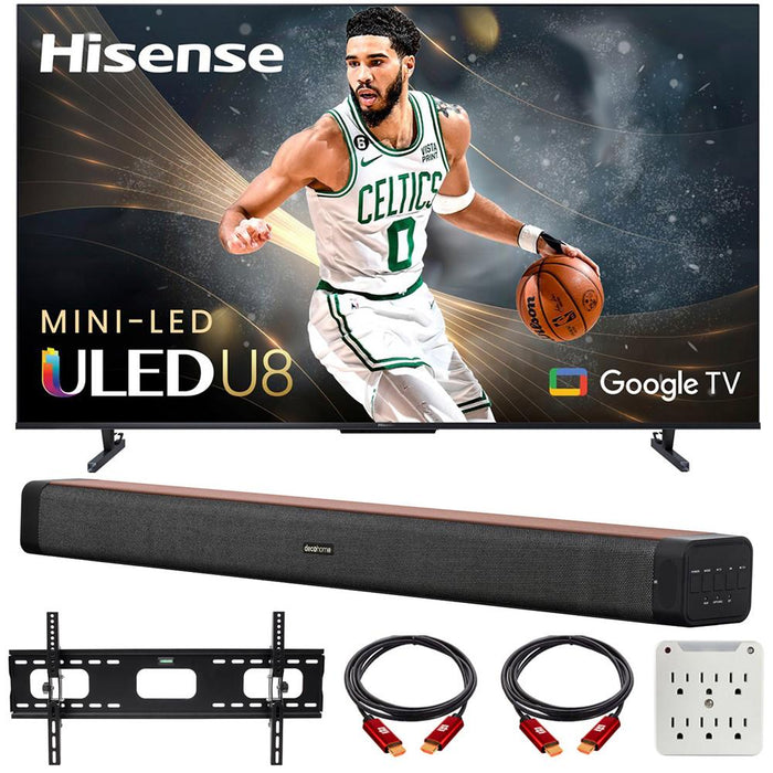 Hisense 75" U8 Series 4K Mini-LED ULED Google TV w/ Deco Gear 60W Soundbar Bundle