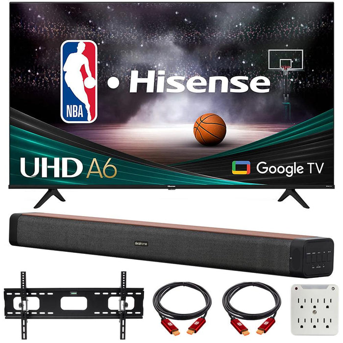 Hisense 65" A6 Series LED 4K UHD Smart Google TV w/ Deco Gear 60W Soundbar Bundle