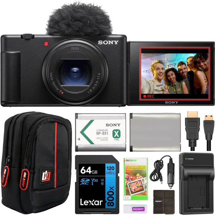 Sony ZV-1 II Vlog 4K Camera for Content Creators & Vloggers Black 2 Battery Bundle