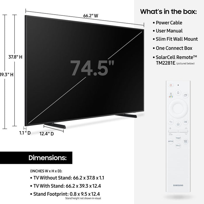 Samsung 75" The Frame QLED 4K UHD Quantum HDR Smart TV w/ 3.2.1ch Soundbar Black