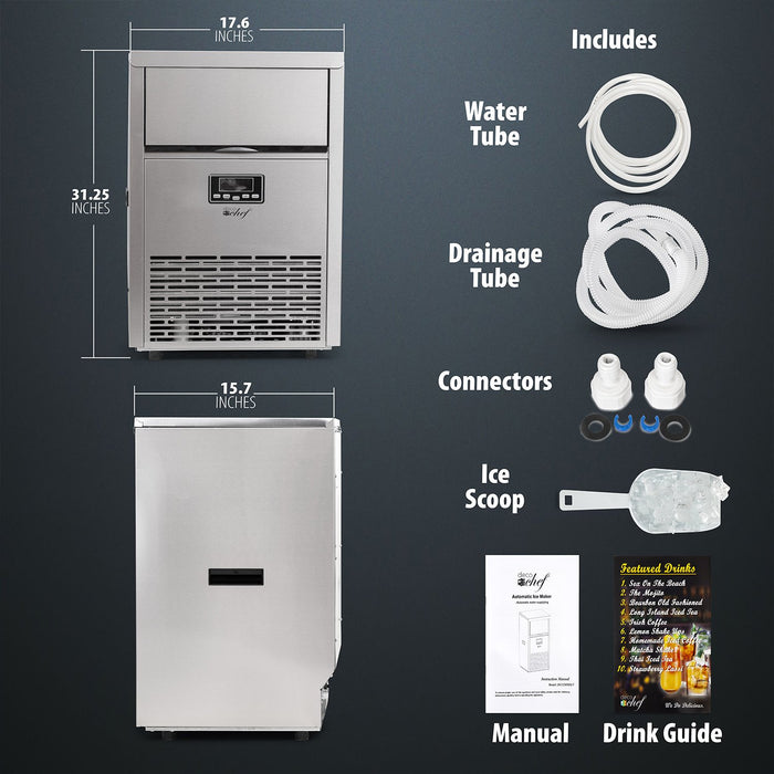 Deco Chef Commercial Ice Maker 99lb/24 Hours, Stainless Steel Bundle + 3 YR Total Warranty