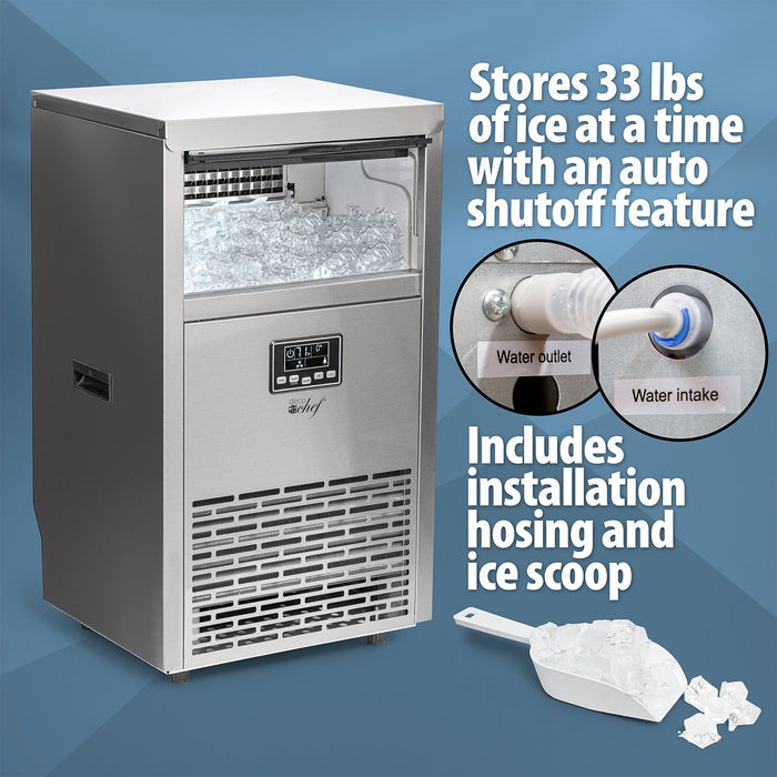 Deco Chef Commercial Ice Maker 99lb/24 Hours, Stainless Steel Bundle + 3 YR Total Warranty