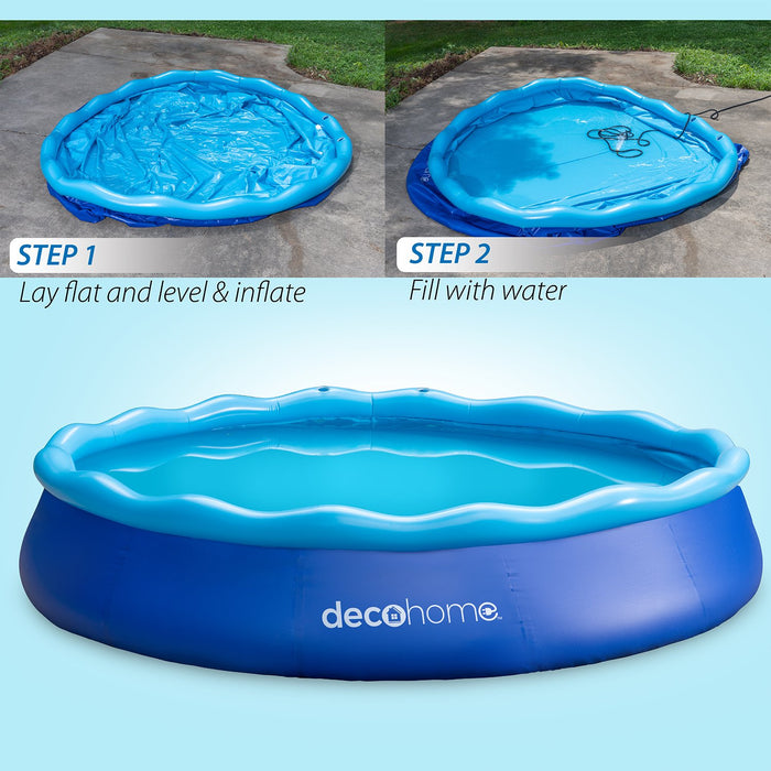 Deco Home 12FT x 30IN Inflatable Pool, Filter Pump, Air Compressor, 2YR Extended Warranty