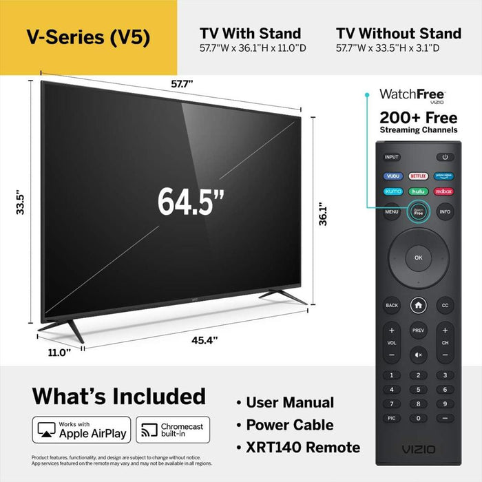 Vizio V-Series 65" Class 4K UHD HDR Smart TV Renewed with Monster Cable Bundle